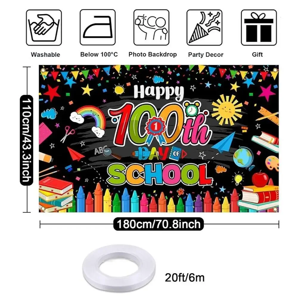 100th Day of School Backdrop Banner Kids Classroom 70.8 x 43.3 Inch